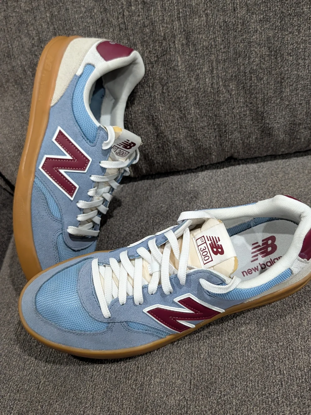 New Balance Men's Light Blue & Burgundy Suede Mesh Sneakers